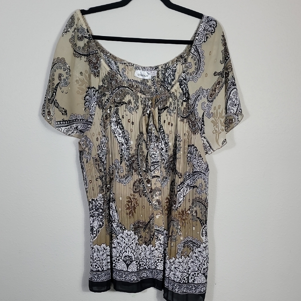 Y2K Crinkle Sheer Paisley Top Blouse Size XL 2X Whimsigoth Fairycore 90s